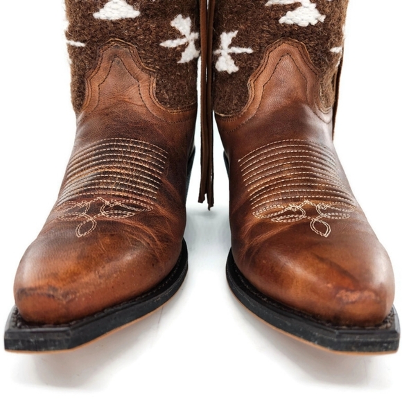Laredo Bailey Honey Brown Leather Woven Southwestern Print Western Cowboy Boots - Picture 4 of 15